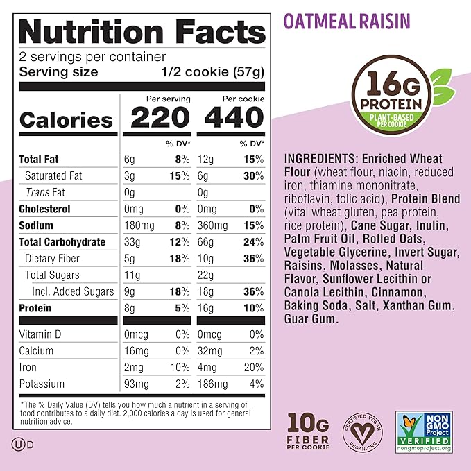 Lenny & Larry's The Complete Cookie, Oatmeal Raisin, 16g Plant Protein, Vegan, Non-GMO, 4 Ounce (Pack of 12)