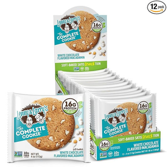 Lenny & Larry's The Complete Cookie, White Chocolate Flavored Macadamia, Soft Baked, 16g Plant Protein, Vegan, Non-GMO, 4 Ounce Cookie (Pack of 12)