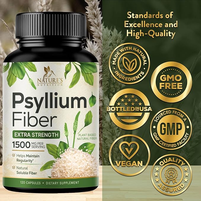 Psyllium Husk Capsules 1500mg, Natural Soluble 120 Capsules