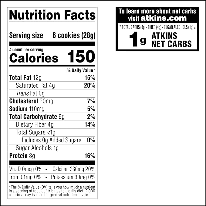 Atkins Bite-Sized Crunchy Protein Cookies, Snickerdoodle, 8g Protein, 4g Fiber, 1g Net Carb, 1g Sugar, Keto Friendly, 3 Bags (5 Servings Per Bag)