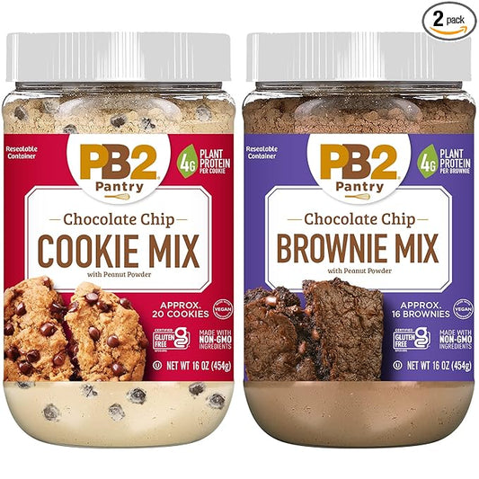 PB2 Pantry Chocolate Chip Cookie and Brownie Mix, Gluten Free, Non-GMO, 4g Protein Per Cookie, Vegan (2 Jars - 16 Oz Each)