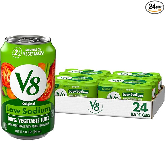 V8 Low Sodium Original 100% Vegetable Juice, Vegetable Blend with Tomato Juice, 11.5 FL OZ Can (Pack of 24)