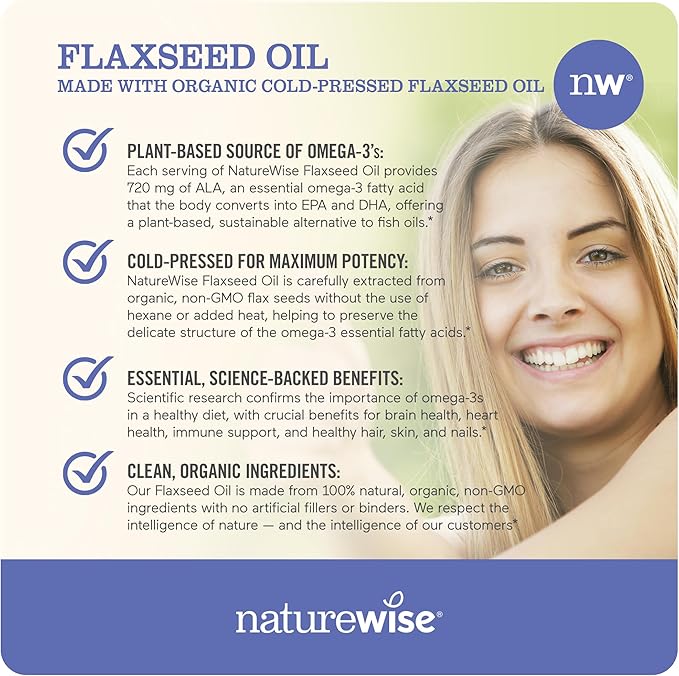 NatureWise Flaxseed Oil 1200mg Softgels 720mg ALA, 3 6 6 9, 9, Supplement 240 Softgels[4-Month Softgels[4-Month Supply]