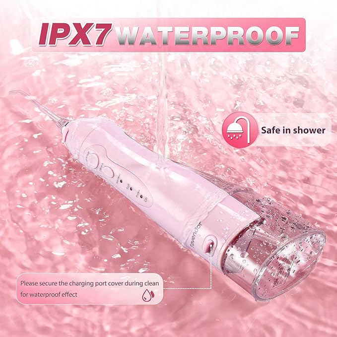 TOVENDOR Electric Water Flosser, Rechargeable Dental 3 Modes, 5 Tips (300ML, IPX7Waterproof IPX7Waterproof Waterflosser)