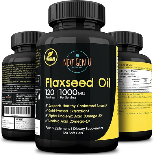 Next Gen U Flaxseed Oil w/Omega 3, 6, 6, 9, 9, Cold 1000 mg 120 Vegan