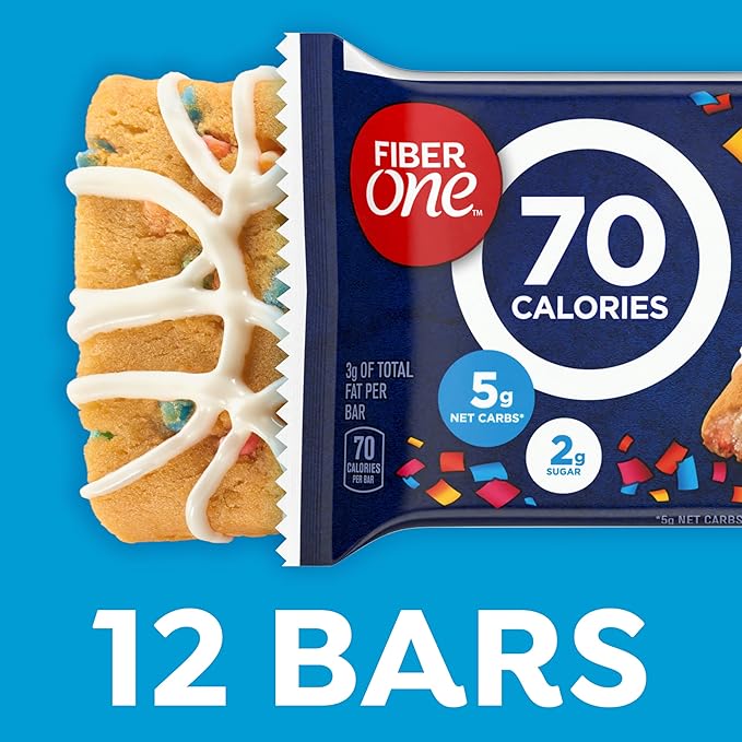 Fiber One 70 Calorie Soft-Baked Bars, Birthday Cake, Snack Bars, 12 ct