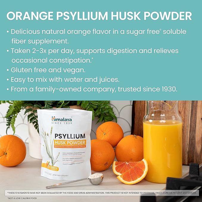 Himalaya Orange Psyllium Husk Powder, Daily Easy-to-Mix,12 oz (340 g)