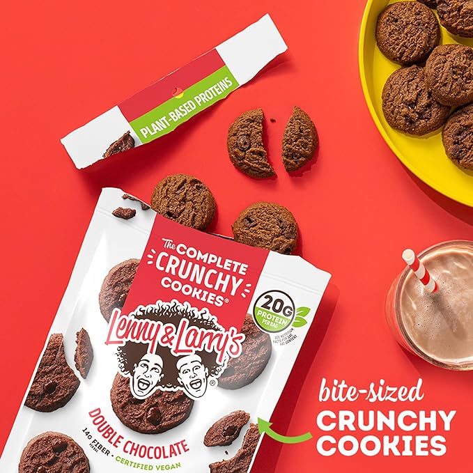 Lenny & Larry's The Complete Crunchy Cookie, Double Chocolate, 6g Plant Protein, Vegan, Non-GMO, 4.25 Ounce Pouch (Pack of 6)