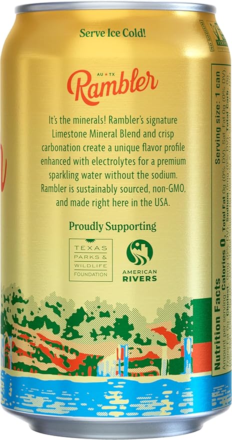 AUTX RAMBLER Satsuma Sparkling Water, Limestone Mineral Blend, 12-Ounce Cans, 12-Pack