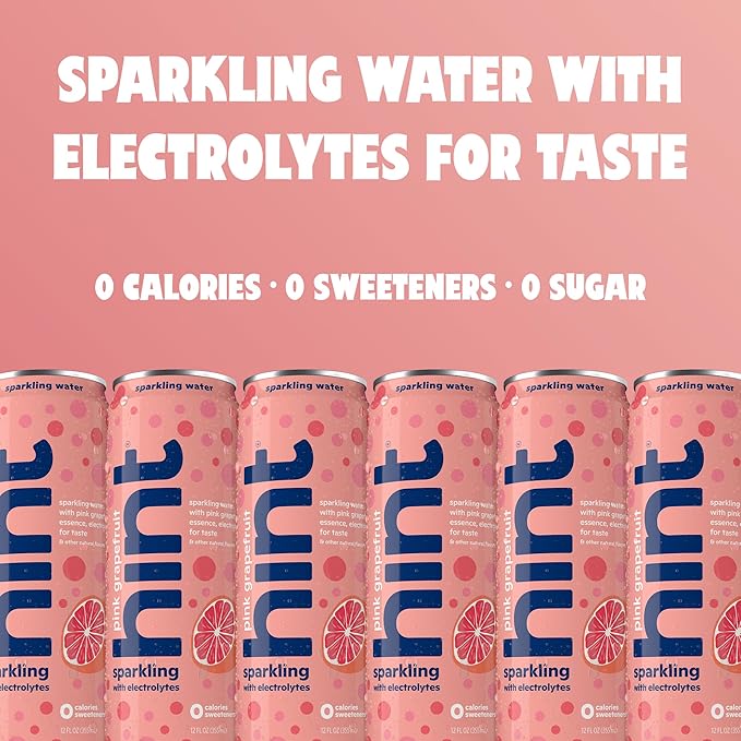 Hint Sparkling Water, Pink Grapefruit - Canned Flavored Water Beverages with Electrolytes, Zero Calories, and Sugar Free - 12 Fl Oz Cans (Pack of 12)
