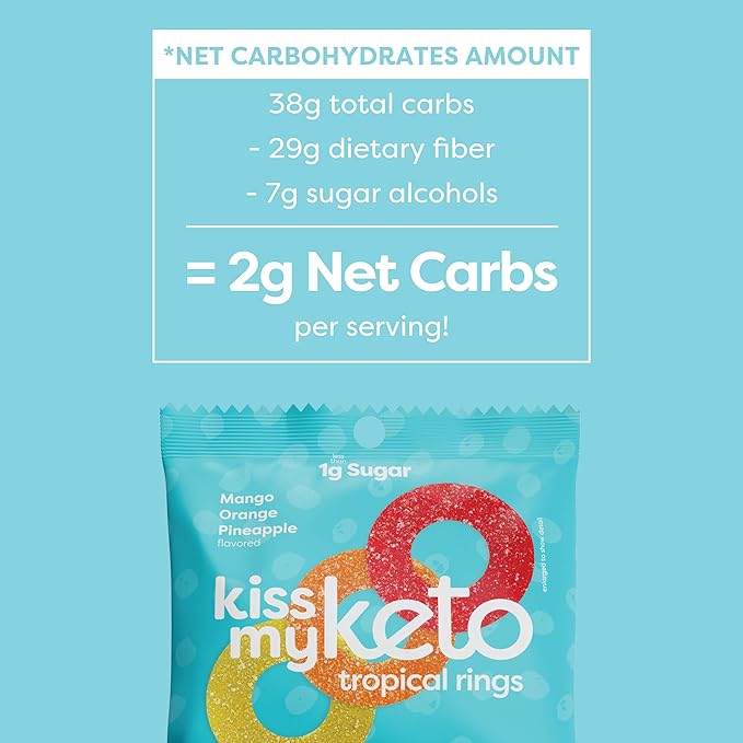 Kiss My Keto Gummies Candy – Low Carb Candy Gummy Rings, Keto Snack Pack – Healthy Candy Gummys – Vegan Candy, Keto Gummy Candy – Keto Candy Gummies (24-pack)