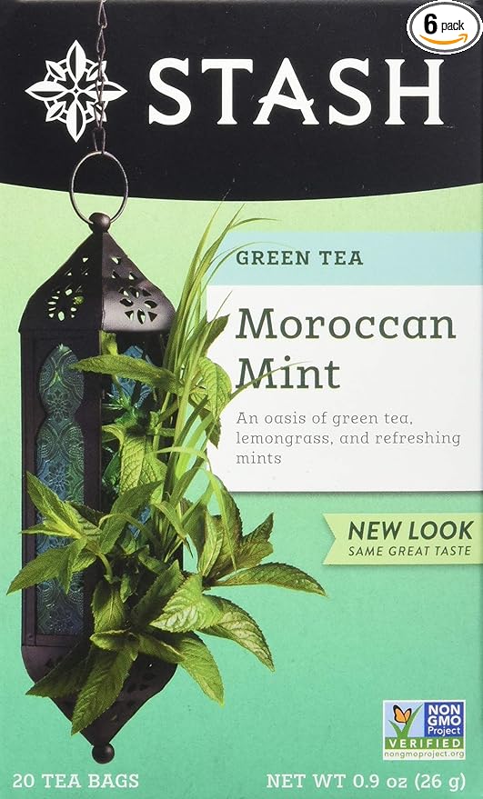 Stash Tea Moroccan Mint Green Tea - Caffeinated, Non-GMO Project Verified Premium Tea with No Artificial Ingredients, 20 Count (Pack of 6) - 120 Bags Total