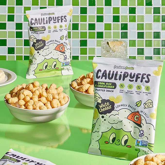 White Cheddar CauliPuffs - Corn, Rice, and Cauliflower Gluten Free Puffed Snack (Box of 15, 0.75oz bags)