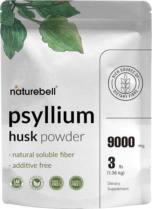 NatureBell Psyllium Husk Powder, 3 Lbs(48 9000mg Per