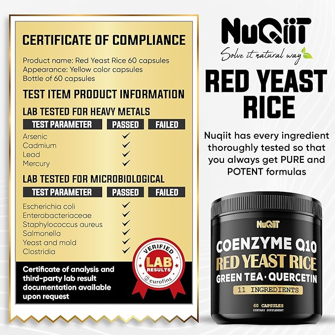 Red Yeast Rice 13500mg Green Tea 4500mg Quercetin 4500mg Supplement 60 Capsules