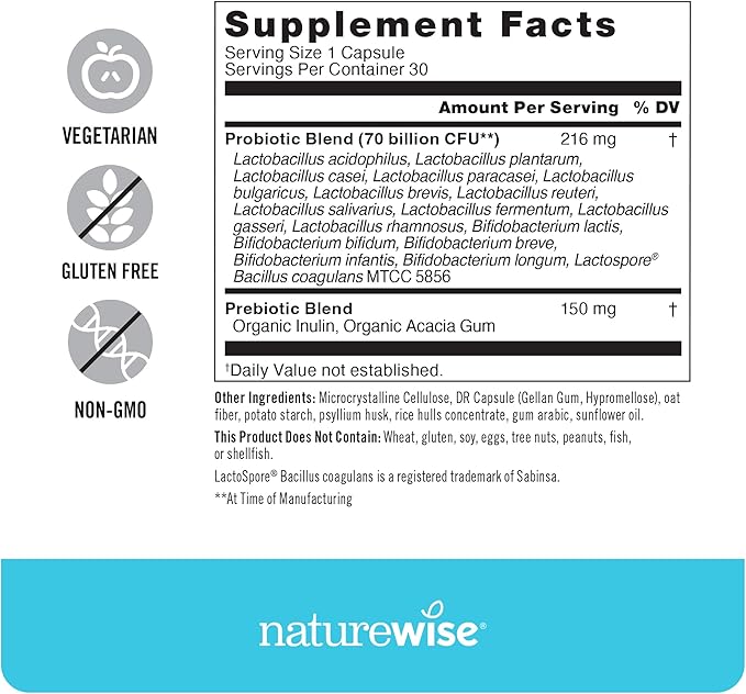 NatureWise Probiotics 70 Billion CFU 17 Strains 30 Capsules[1-Month Capsules[1-Month Supply]