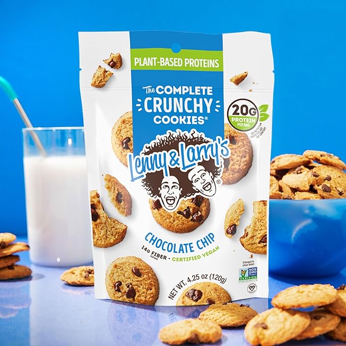 Lenny & Larry's The Complete Crunchy Cookie, Chocolate Chip, 6g Plant Protein, Vegan, Non-GMO, 4.25 Ounce Pouch (Pack of 6)