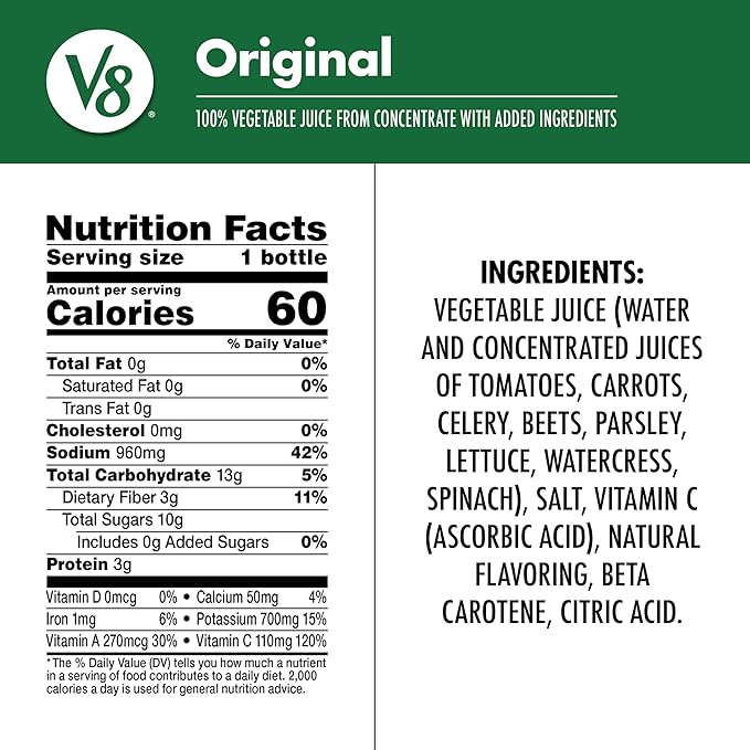 V8 Original 100% Vegetable Juice, 12 fl oz Bottle (12 Pack)