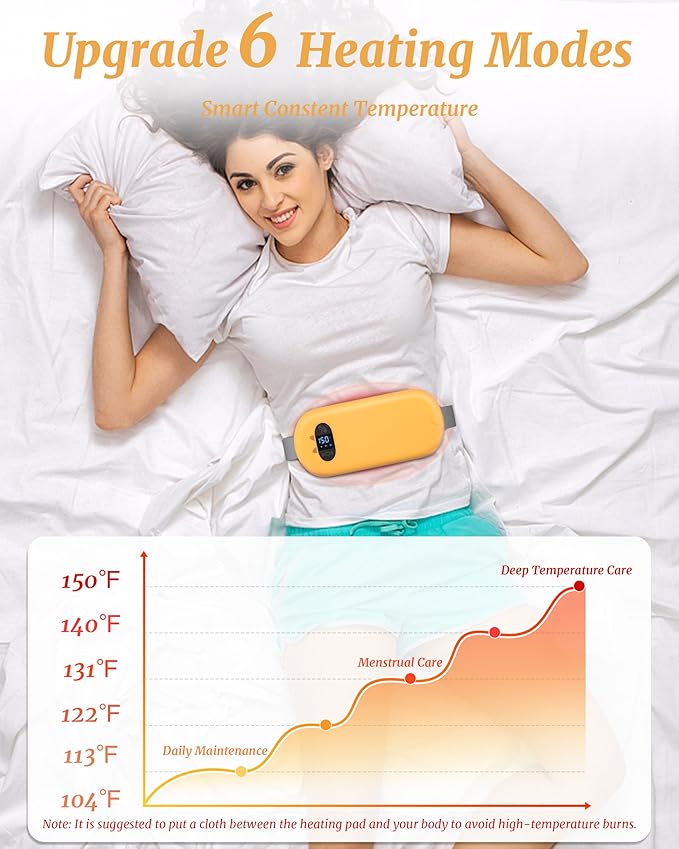 Portable Heating Pad for Cramps, Upgrade 6 Heat 6 Massage