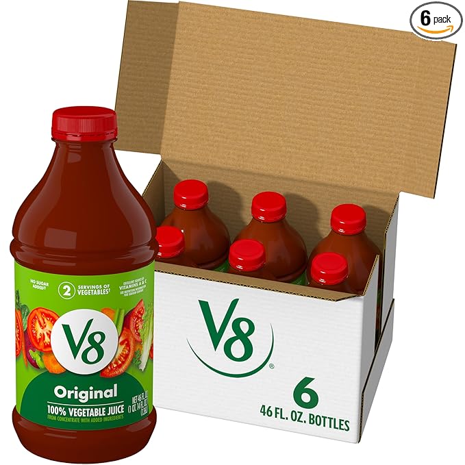 V8 Original 100% Vegetable Juice, 46 fl oz Bottle (6 Pack)