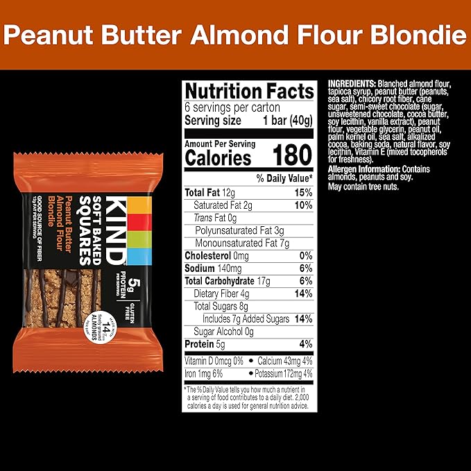 KIND Soft Baked Squares, Peanut Butter Almond Flour Blondie, 6 count