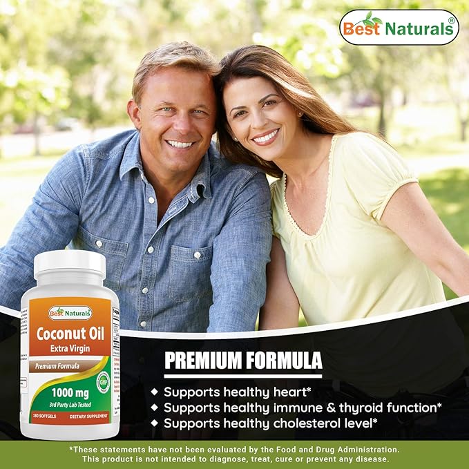 Best Naturals Extra Virgin Coconut Oil 1000 mg Softgel, 180 Count (180 Count (Pack of 3))