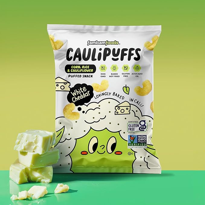 White Cheddar CauliPuffs - Corn, Rice, and Cauliflower Gluten Free Puffed Snack (Box of 15, 0.75oz bags)