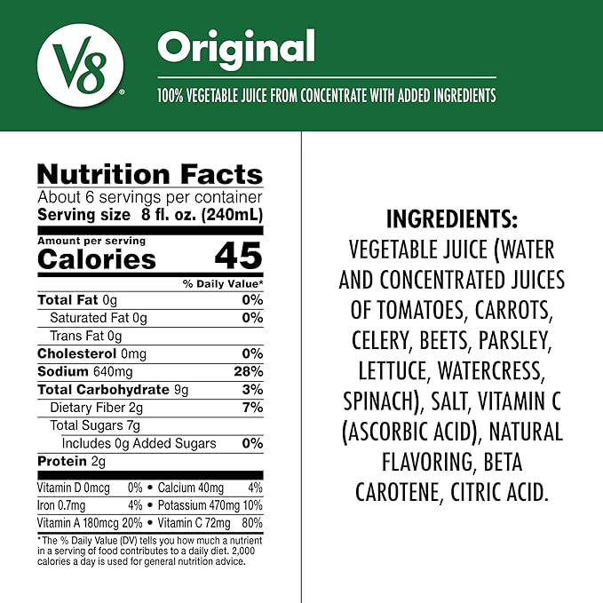 V8 Original 100% Vegetable Juice, 46 fl oz Bottle (6 Pack)