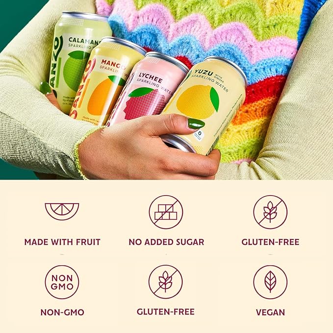 Sanzo Flavored Sparkling Water - Mango (Alphonso), 12-Pack - Carbonated Drink Made with Real Fruit & Sugar-Free - Non-GMO, Gluten-Free & Vegan - 12 Fl Oz Cans - Radiant Orange, Sweeter & Less Fibrous