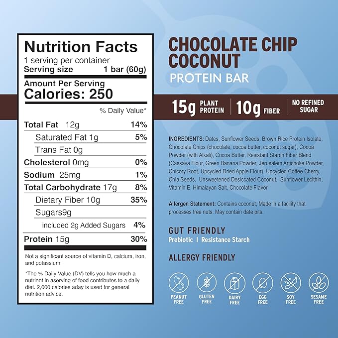 AMRITA Chocolate Chip Coconut Vegan Protein Bars -15g Plant