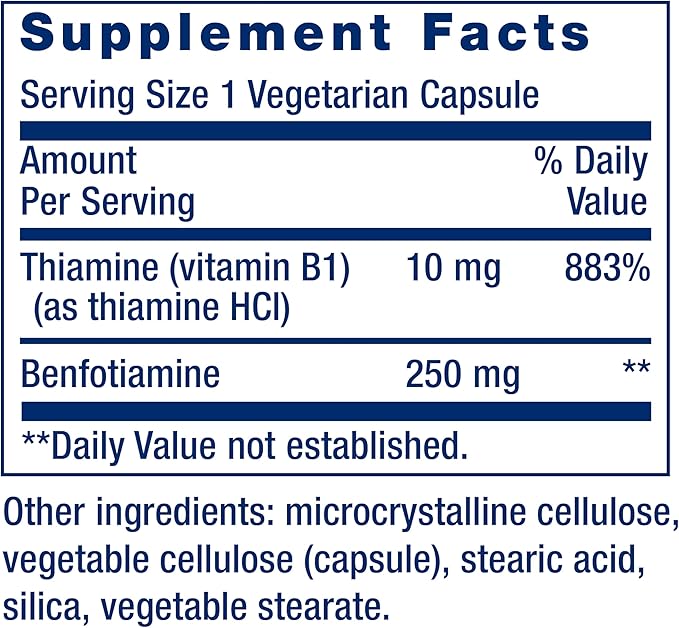 Life Extension Mega Benfotiamine, 250 mg, B1, high 120 capsules