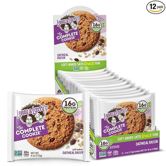 Lenny & Larry's The Complete Cookie, Oatmeal Raisin, 16g Plant Protein, Vegan, Non-GMO, 4 Ounce (Pack of 12)