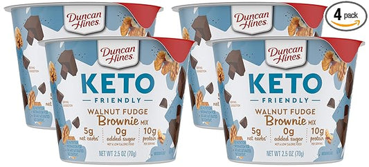 Duncan Hines Keto Friendly Dessert Cups Walnut Fudge Brownie Mix, 2.5 oz (Pack of 4)