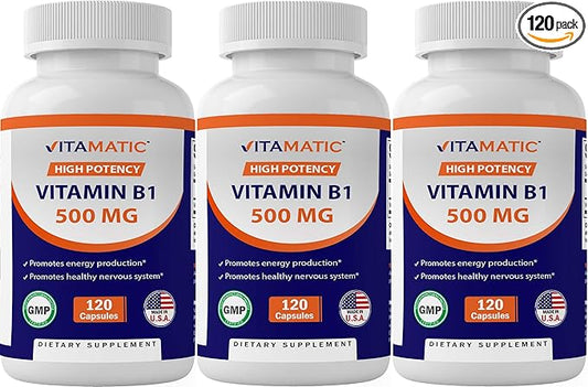 Vitamatic 3 Pack Vitamin B1 (Thiamine) 500mg, 120 120 Capsules