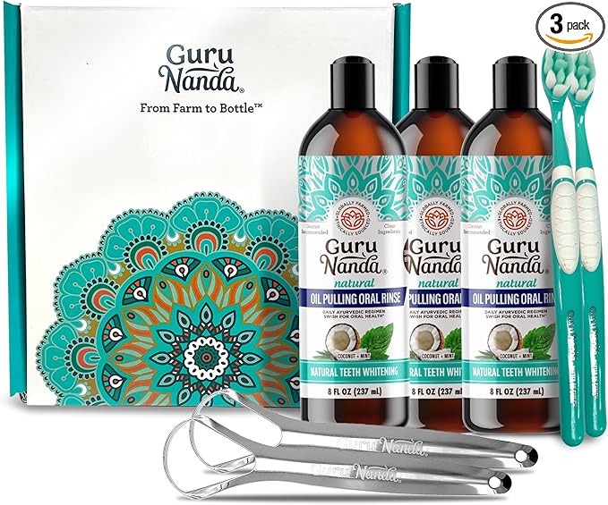 GuruNanda Coconut Oil Pulling, Fresh Breath 7 Essential 3X8 oz