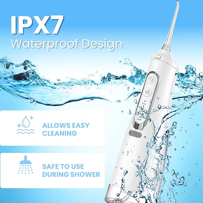 Dental Water Flosser Cordless, 310ML Electric 4 Cleaning 8 Replaceable IPX7 Waterproof (8 Tips)