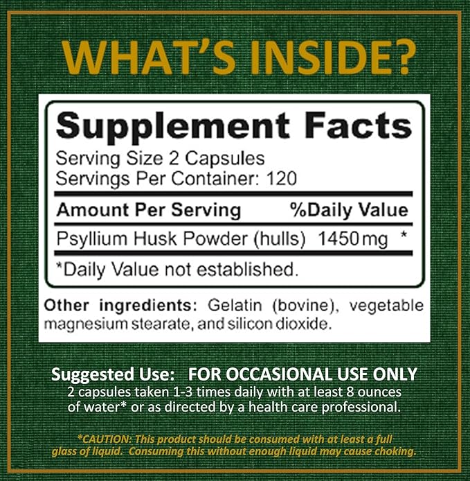 Psyllium Husk Capsules All Natural & 240 Caps