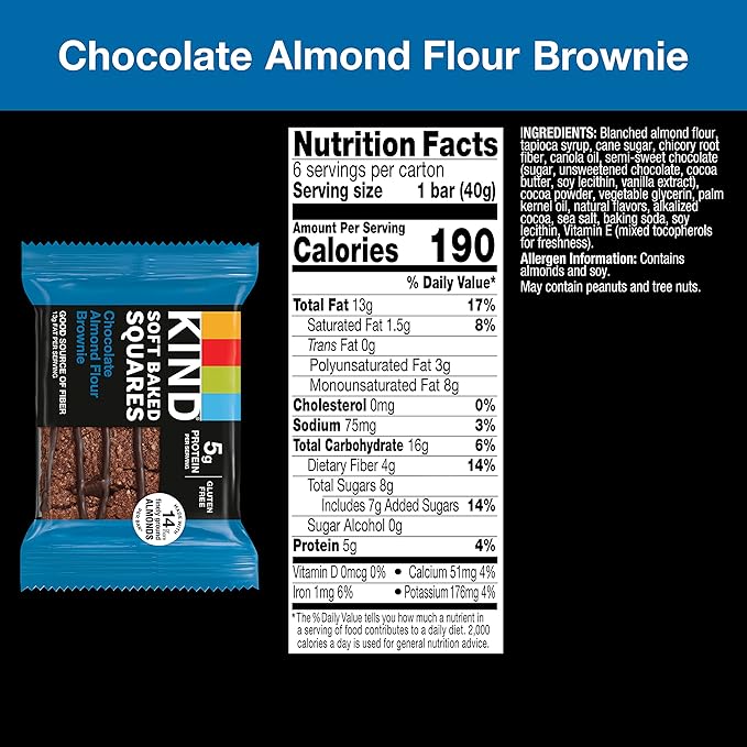 KIND Soft Baked Squares, Chocolate Almond Flour Brownie, 6 count (Pack of 2)