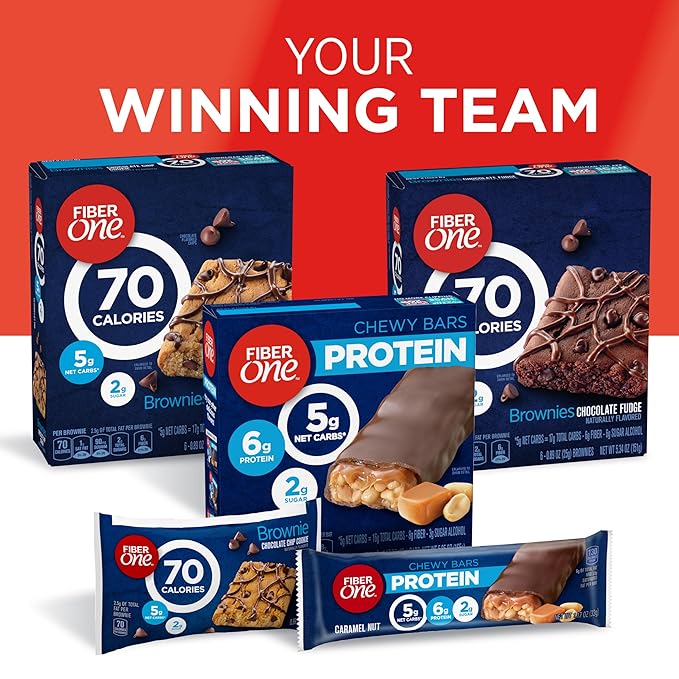 Fiber One 70 Calorie Brownies, Chocolate Chip Cookie, 2g Sugar, Value Pack, 12 Count, 10.6 oz