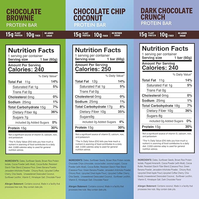 AMRITA Vegan Protein Bars Variety Pack (6 Flavors) 15g Plant