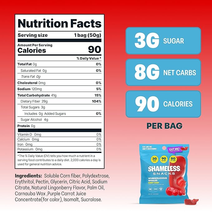 Shameless Snacks - Healthy Low Calorie Snacks, Low Carb Keto Gummies (Gluten Free Candy) - 6 Pack Wunderlicious Whales