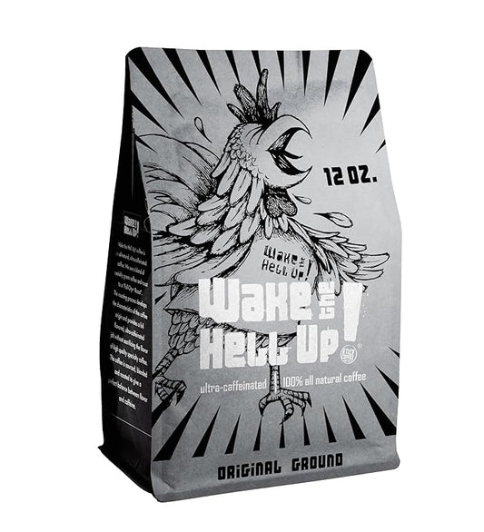 Wake The Hell Up! 12oz Ultra-Caffeinated Ground Coffee, Low Acid, Medium-Dark Roast