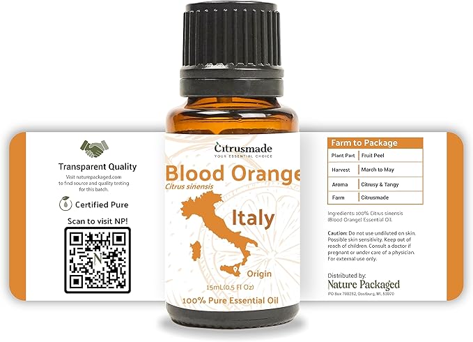 Blood Orange Essential Oil - Direct from Citrusmade in Sicily - Pure Essential Oil for Diffusers and Aromatherapy - Pure Cold-Pressed | 100% Pure Therapeutic Grade (15ml)