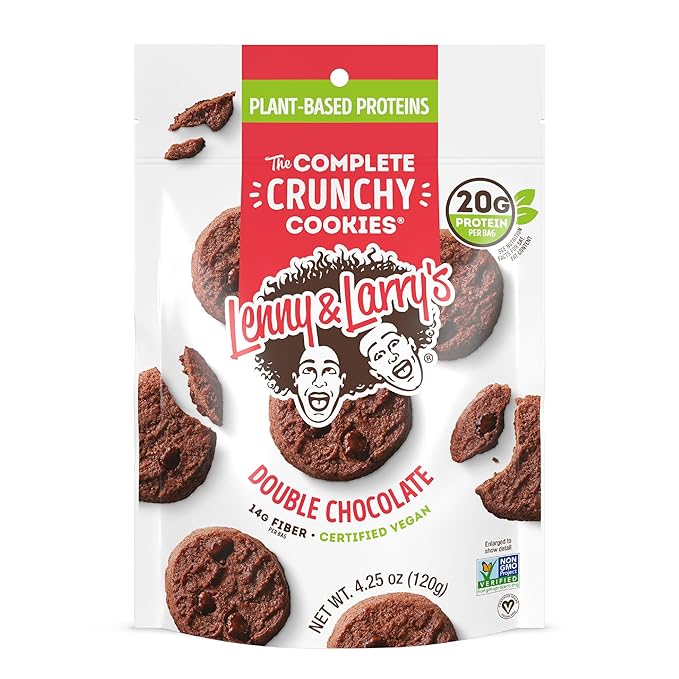 Lenny & Larry's The Complete Crunchy Cookie, Double Chocolate, 6g Plant Protein, Vegan, Non-GMO, 4.25 Ounce Pouch (Pack of 6)
