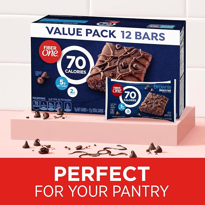 Fiber One 70 Calorie Brownies, Chocolate Fudge, Snack Bars, Value Pack, 12 Bars, 10.6 oz (Pack of 4)