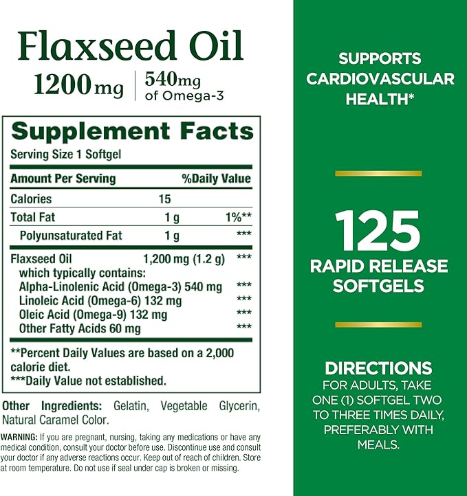 Nature's Bounty Flaxseed and Omega 3, 1200mg, Softgels, 125 ct