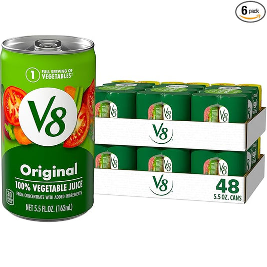 V8 Original 100% Vegetable Juice, Vegetable Blend with Tomato Juice, 5.5 FL OZ Can (6 Packs of 8 Cans)