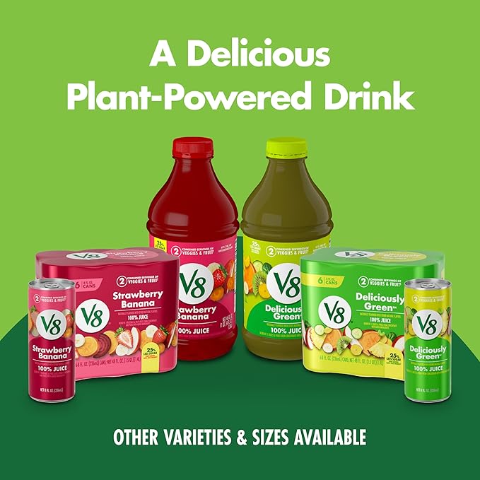 V8 Deliciously Green 100% Fruit and Vegetable Juice, 8 fl oz Can (6 Pack) (Case of 4)
