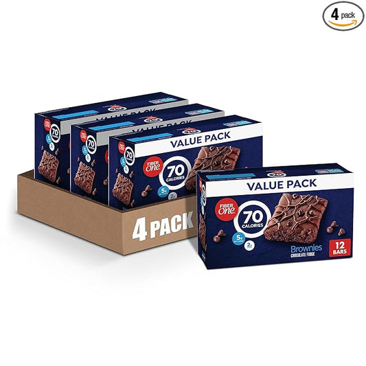 Fiber One 70 Calorie Brownies, Chocolate Fudge, Snack Bars, Value Pack, 12 Bars, 10.6 oz (Pack of 4)