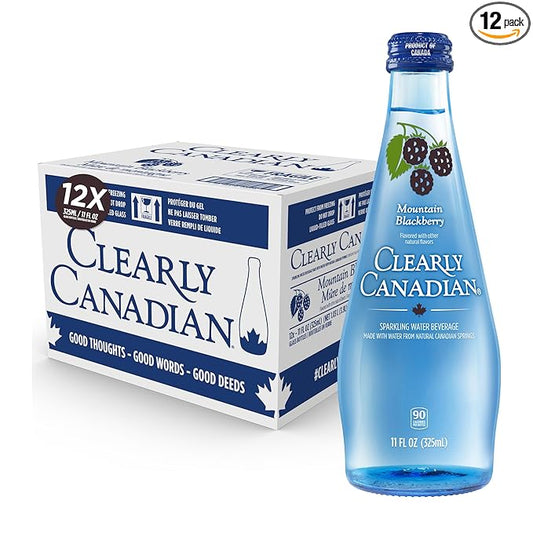 Clearly Canadian Mountain Blackberry Sparkling Spring Water Beverage, Natural & Carbonated, Flavored Seltzer Water, 1 Case (12 Bottles x 325mL)